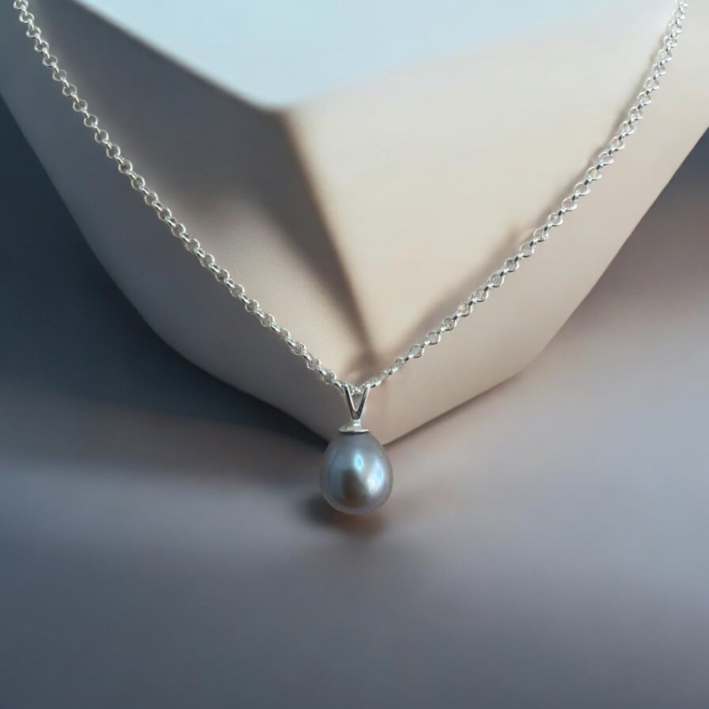 Cultured Pearl | 10mm Pendant Necklace | V-shaped Bail - 925 Sterling Silver