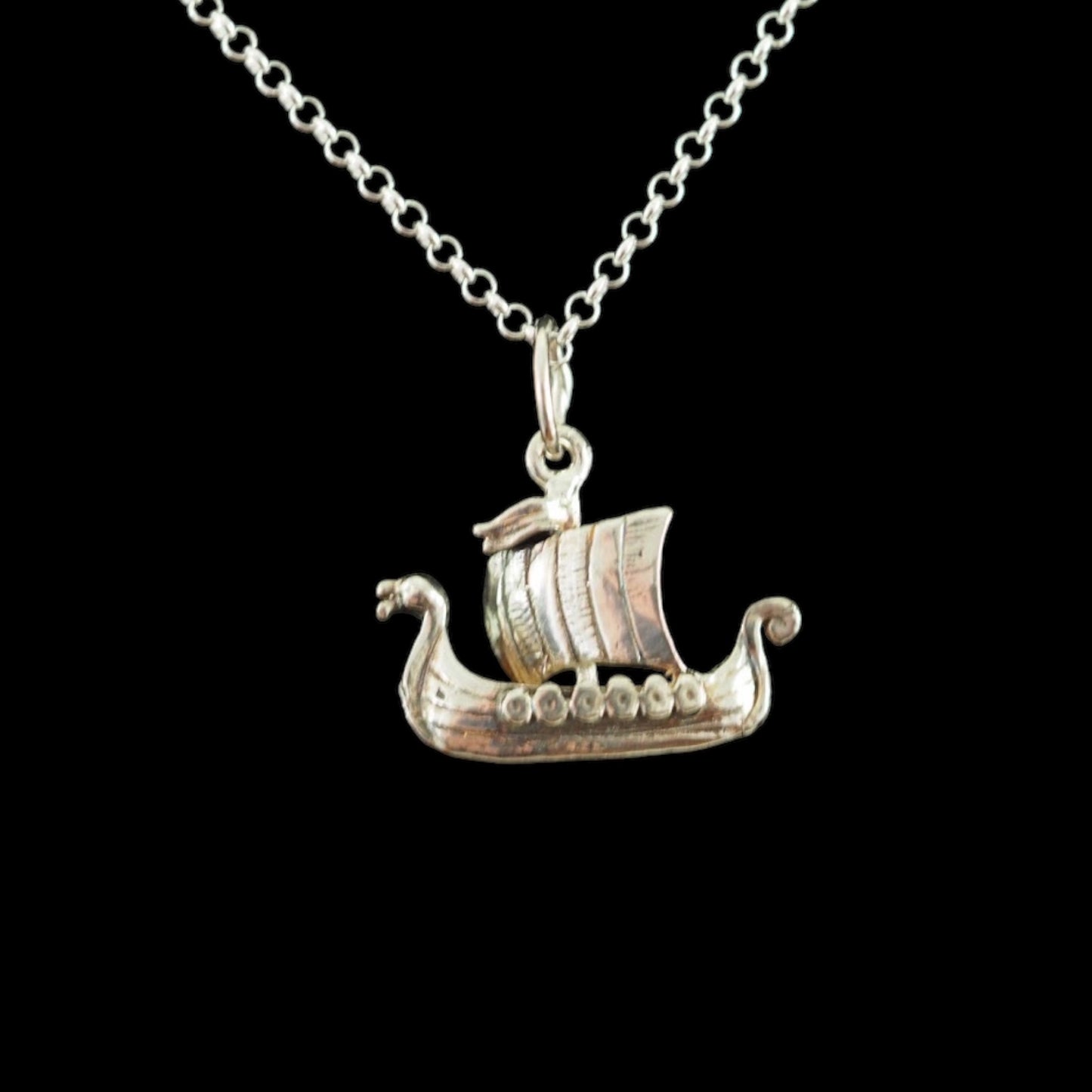 Estonian | Medium-Large Viking Boat with Shields Necklace - 925 Sterling Silver