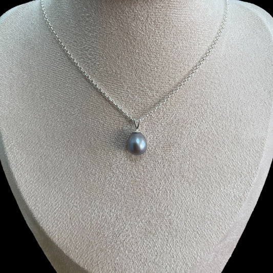 Cultured Pearl | 10mm Pendant Necklace | V-shaped Bail - 925 Sterling Silver