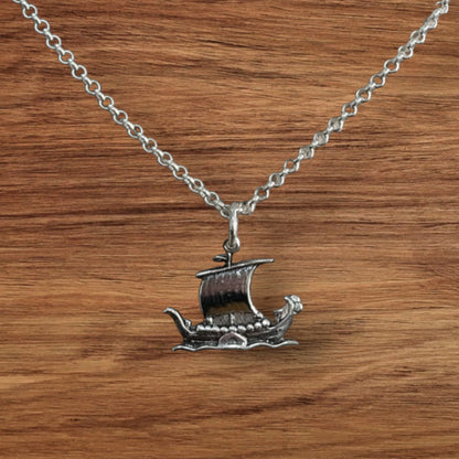 Estonian | Medium Viking Boat Necklace - 925 Sterling Silver