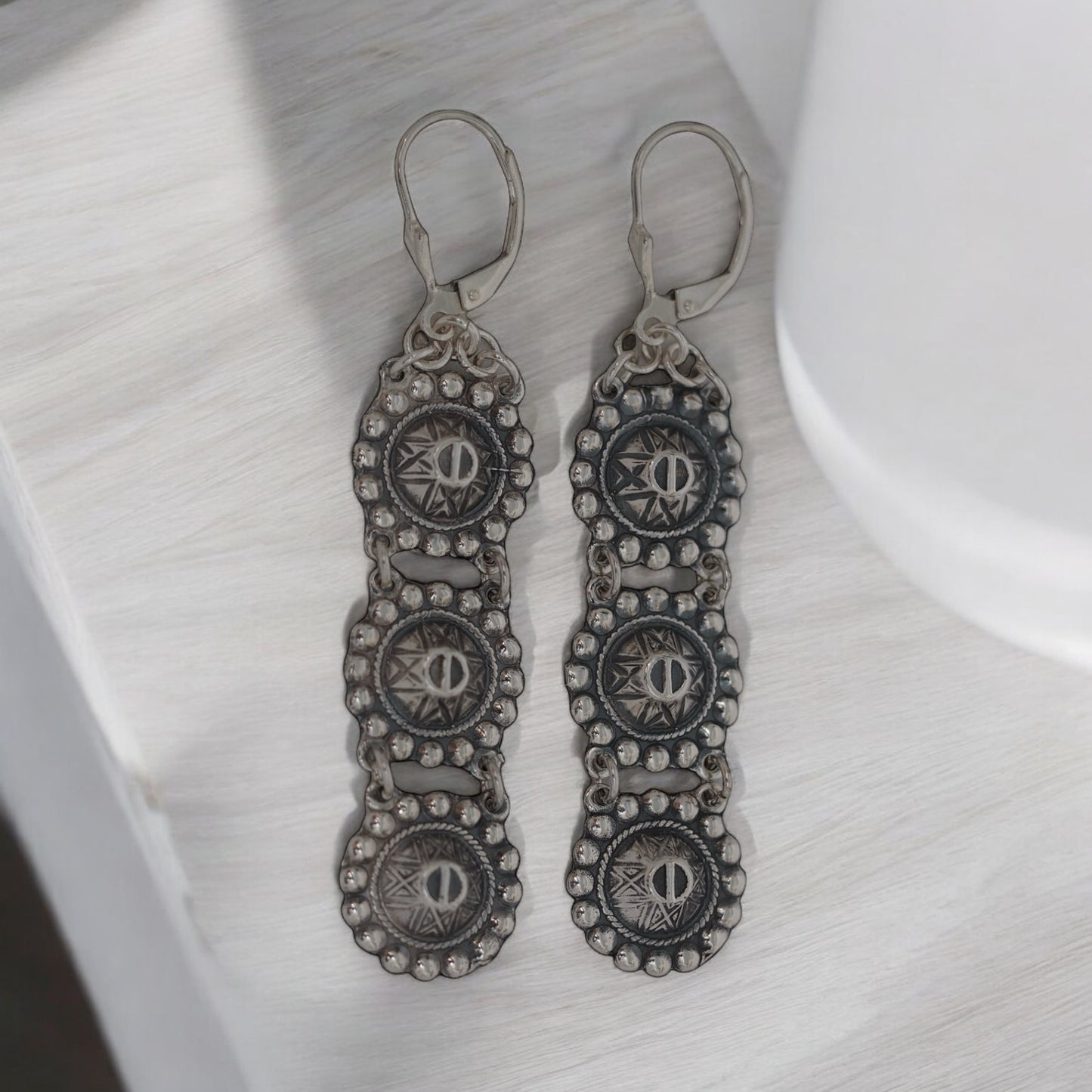 Estonian | Large Shield Earrings - 925 Sterling Silver