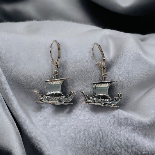 Estonian | Medium Viking Boat Earrings - 925 Sterling Silver