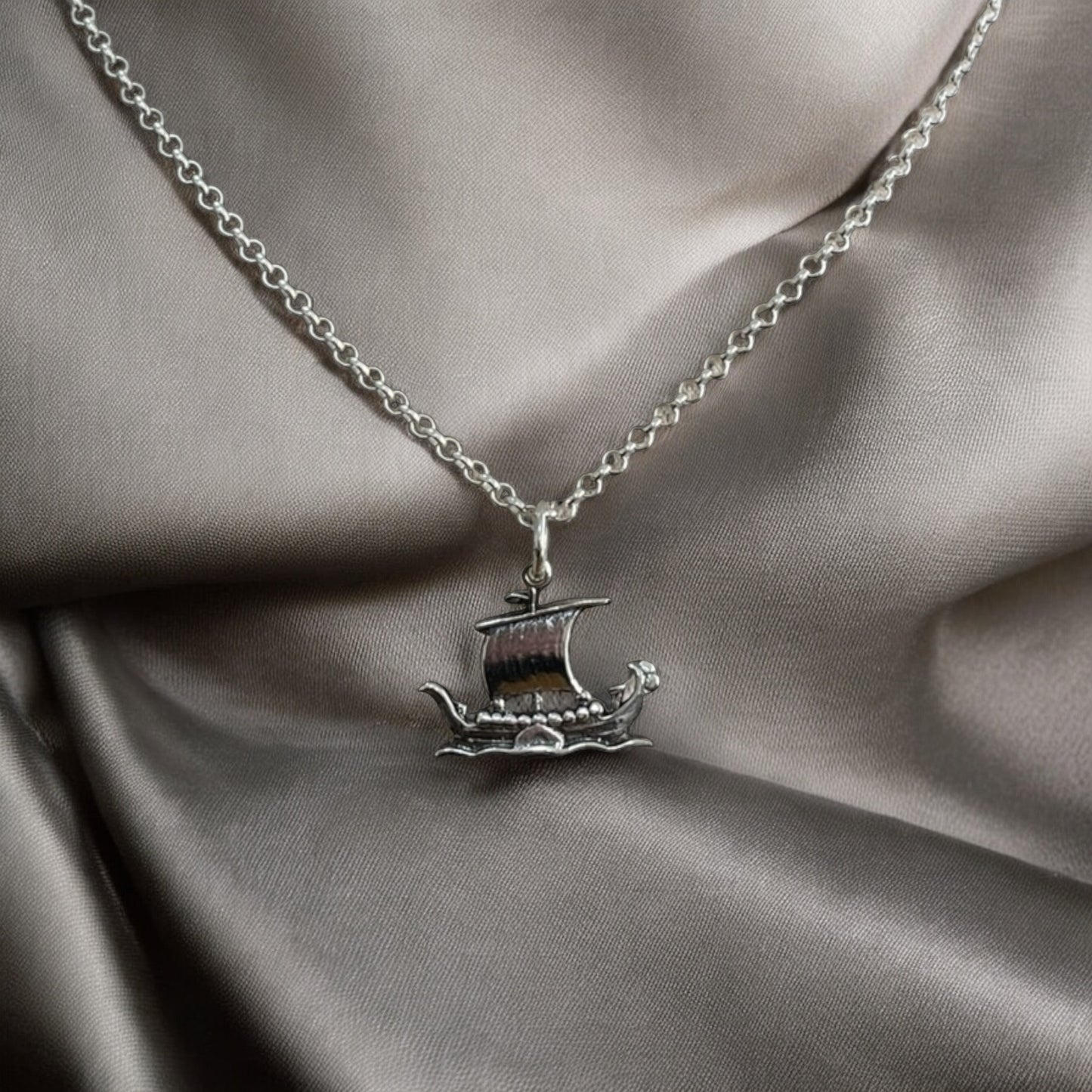 Estonian | Medium Viking Boat Necklace - 925 Sterling Silver