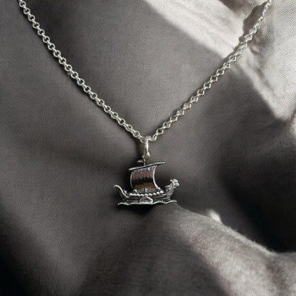 Estonian | Medium Viking Boat Necklace - 925 Sterling Silver