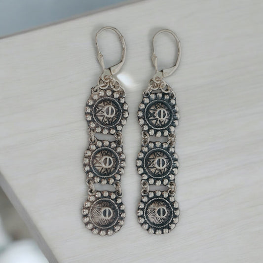 Estonian | Large Shield Earrings - 925 Sterling Silver